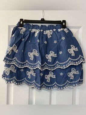 NWOT Eyelet Bow Tiered Scalloped Blue & White Skort Girls Size 10-12